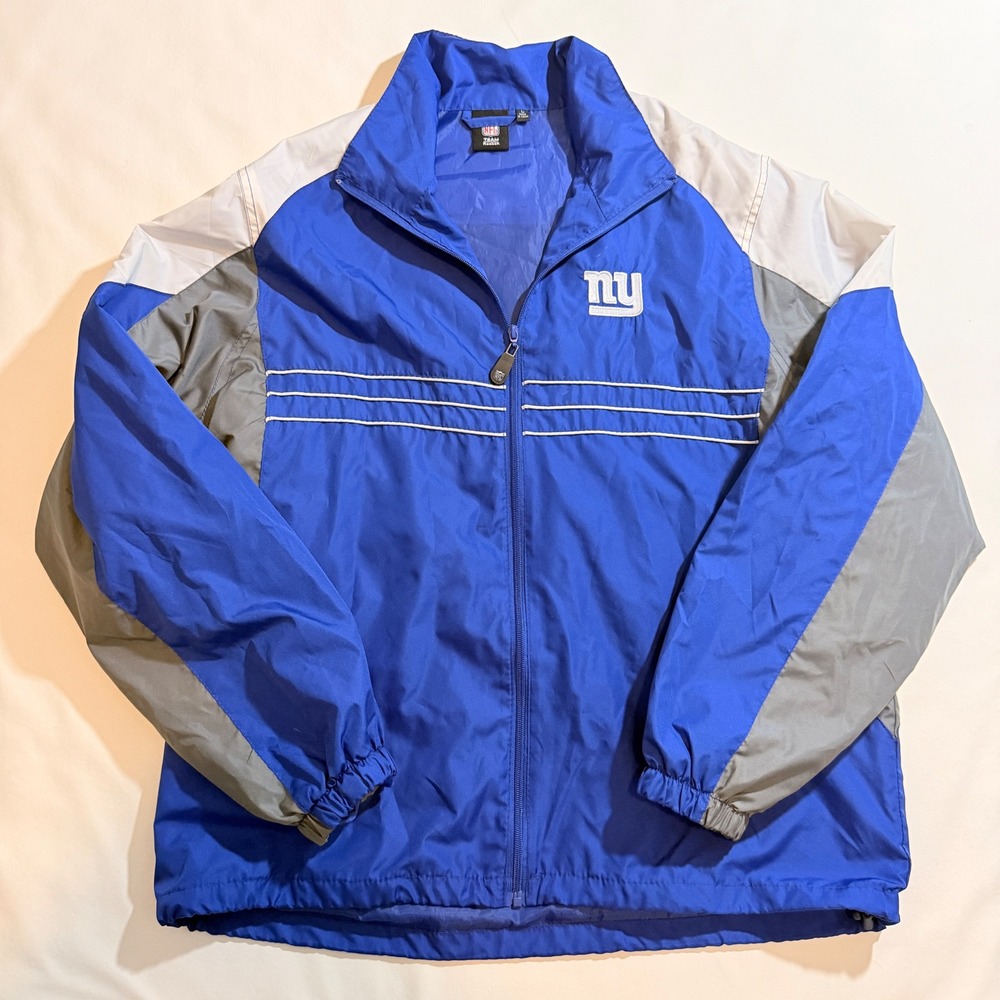Reebok New York Giants Windbreaker Jacket Mens L Blue Gray Y2K NFL Full Zip